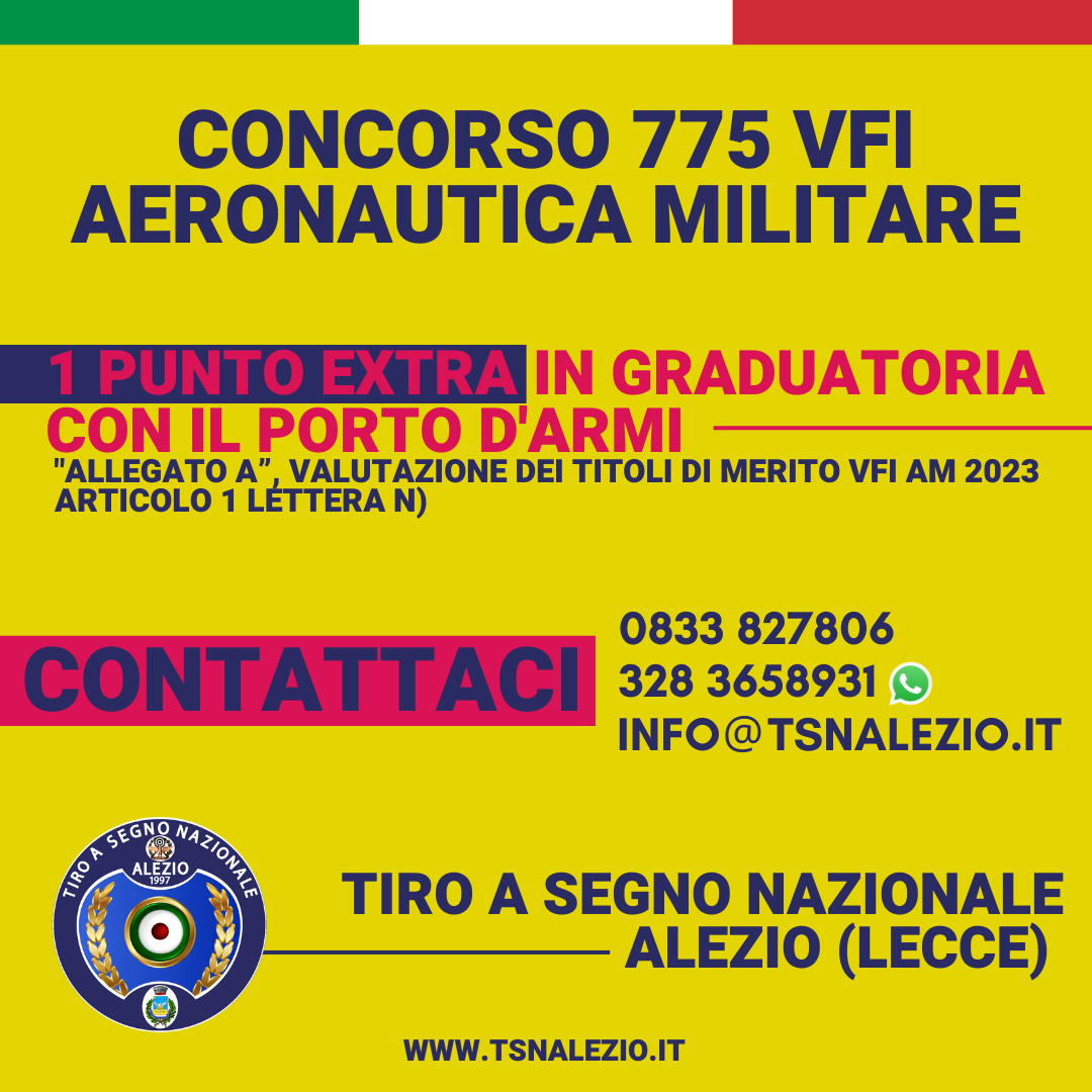 Concorso Aeronautica Militare 2023 Per 775 VFI Tiro A Segno Nazionale