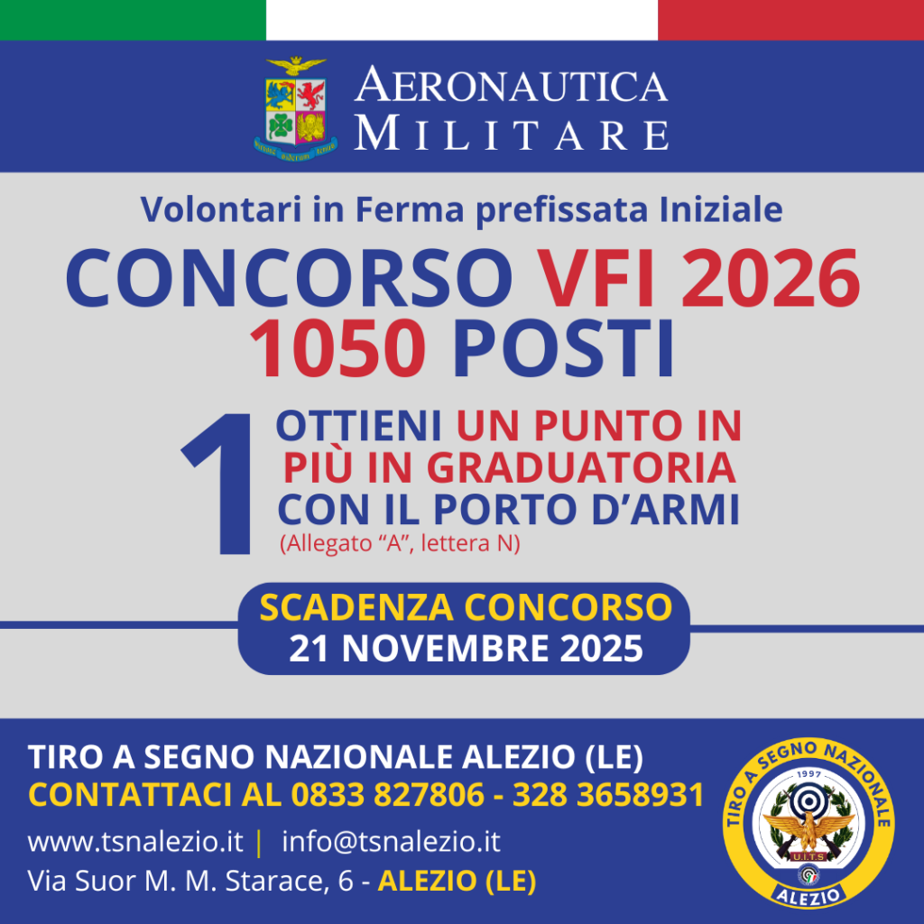 2026 CONCORSO VFI AERONAUTICA MILITARE PORTO D'ARMI ALEZIO LECCE