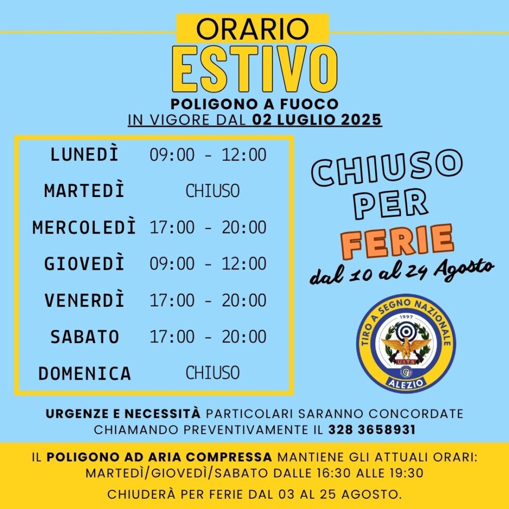 Orario Estivo 2025: Giorni ed orari di apertura