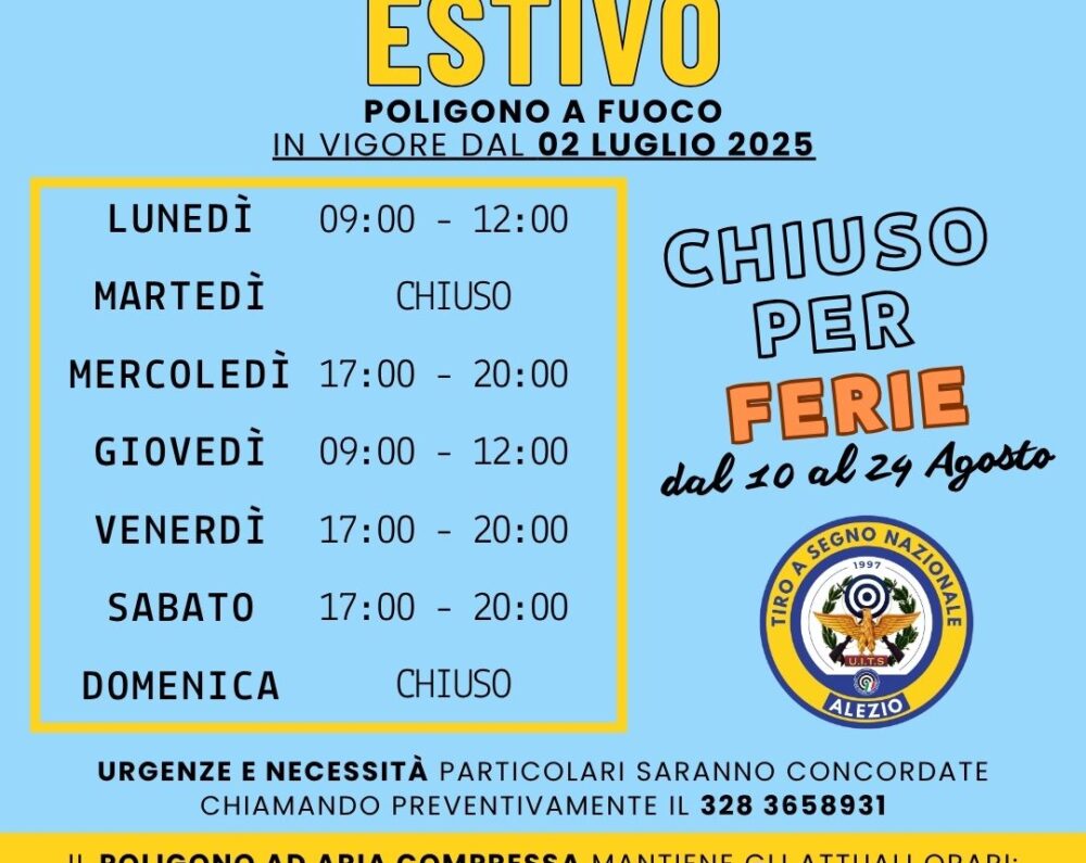 Orario Estivo 2025: Giorni ed orari di apertura