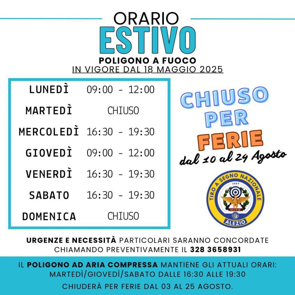 Orario Estivo 2025: Giorni ed orari di apertura