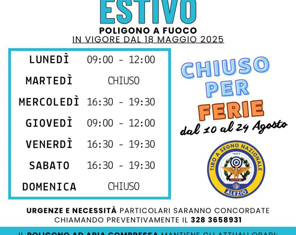 Orario Estivo 2025: Giorni ed orari di apertura