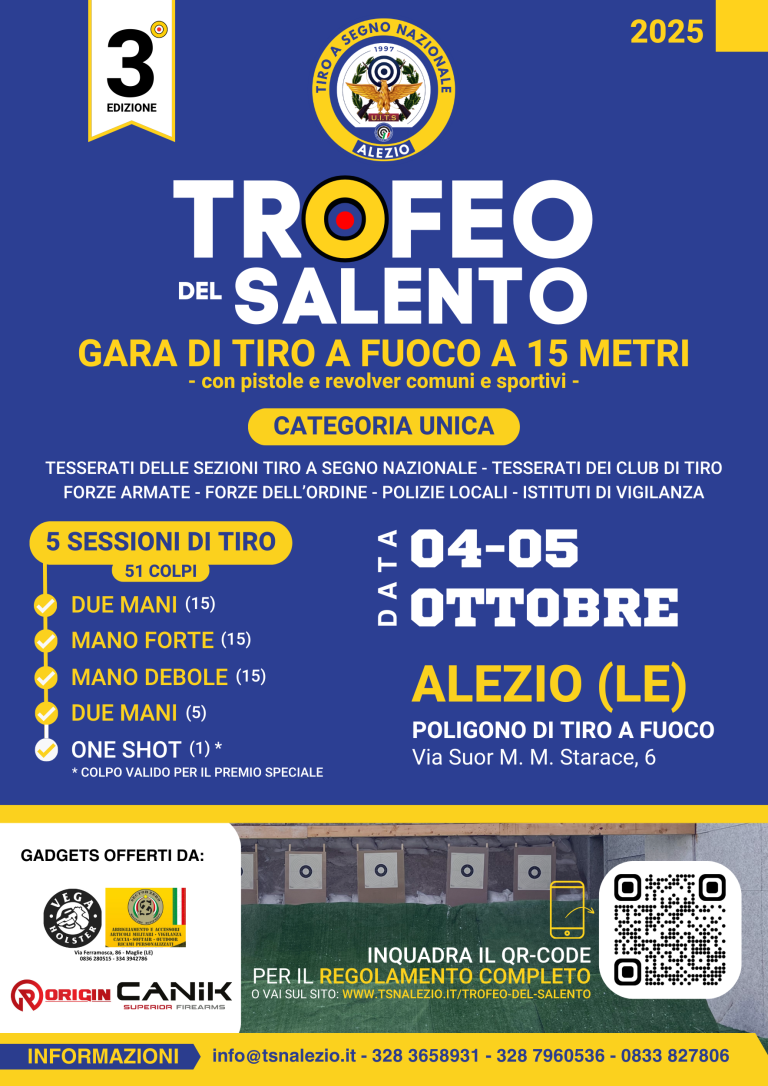 Trofeo Salento poligono fuoco aria compressa alezio lecce provincia porto armi idoneità maneggio