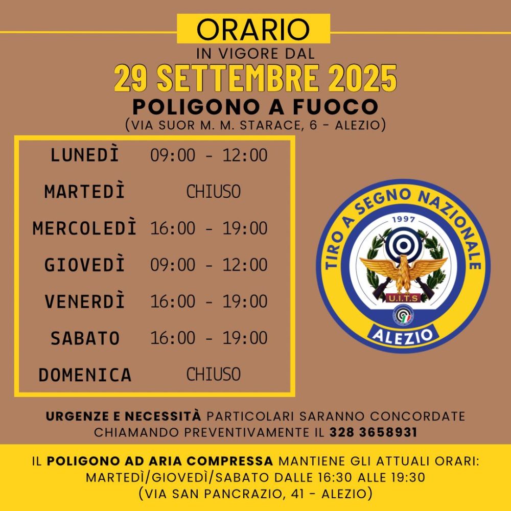 Orari di apertura poligono di tiro