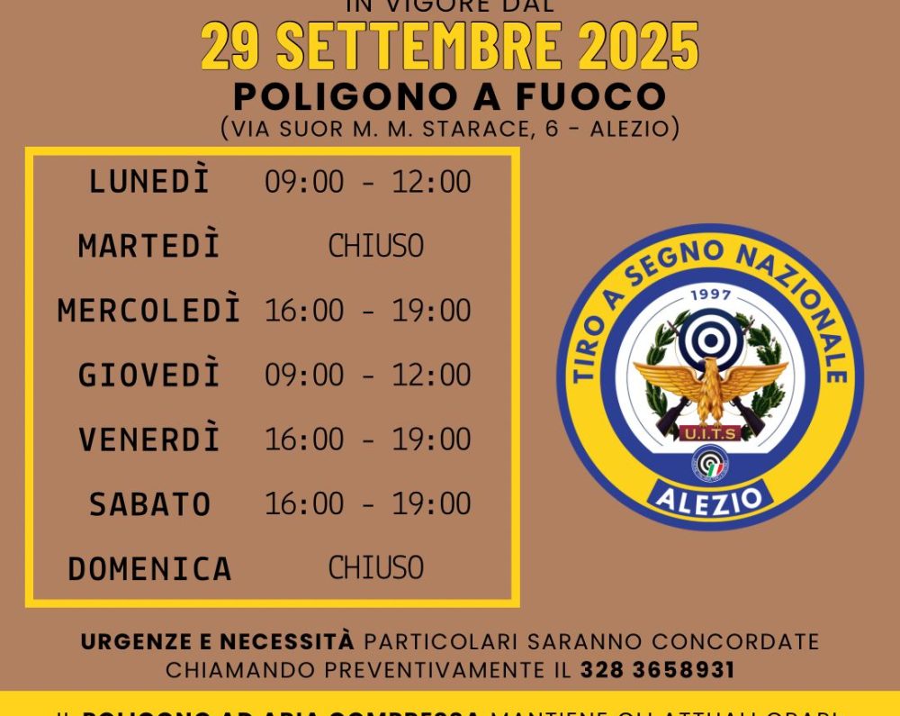 Orari di apertura poligono di tiro