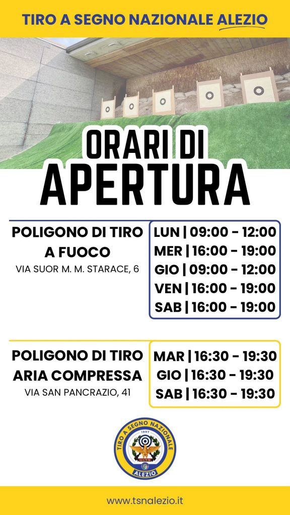 Porto d'armi corso idoneità maneggio armi sportivo alezio lecce questura orario apertura